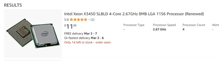 We found a Xeon X3450 processor for $11.95 on Amazon